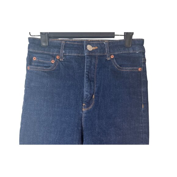 ZARA Size 2 Dark Blue Flared Denim Jeans High Rise Stretch Cotton Blend - Picture 6 of 15